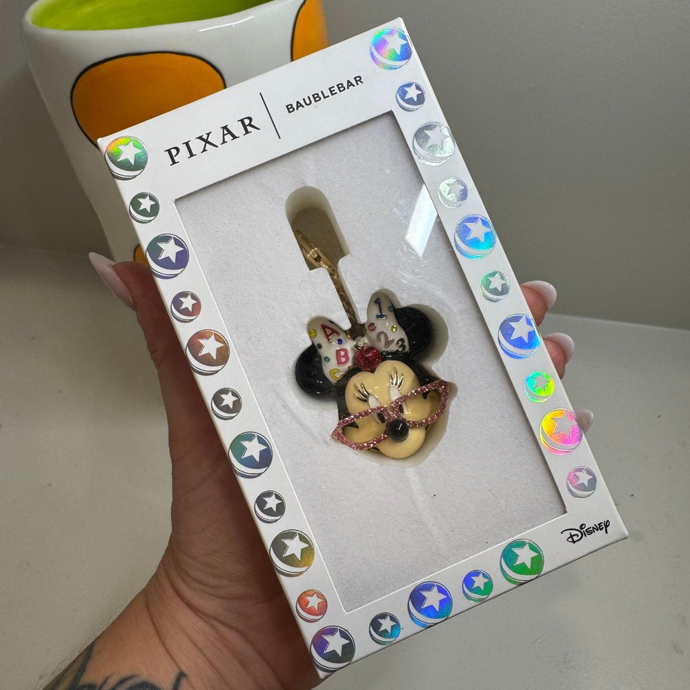 Disney Pixar BaubleBar Minnie Mouse Bag Charm ABC 123 Glasses Teacher Gift NIB